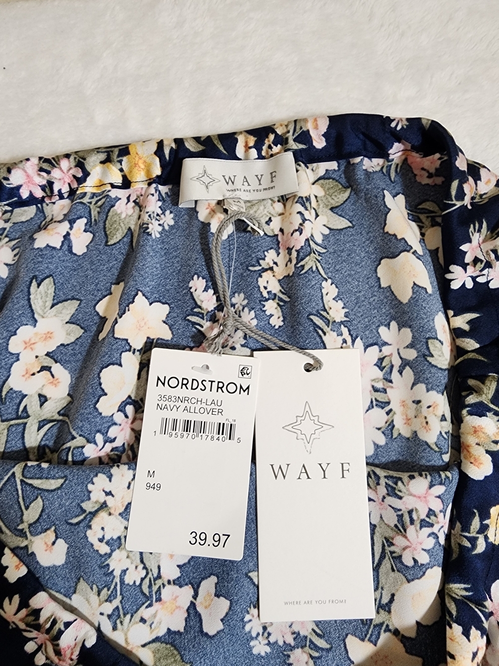 NWT WAYF Floral Print Maxi Skirt Navy Allover Tie Waist Flowy Size M - Picture 7 of 7